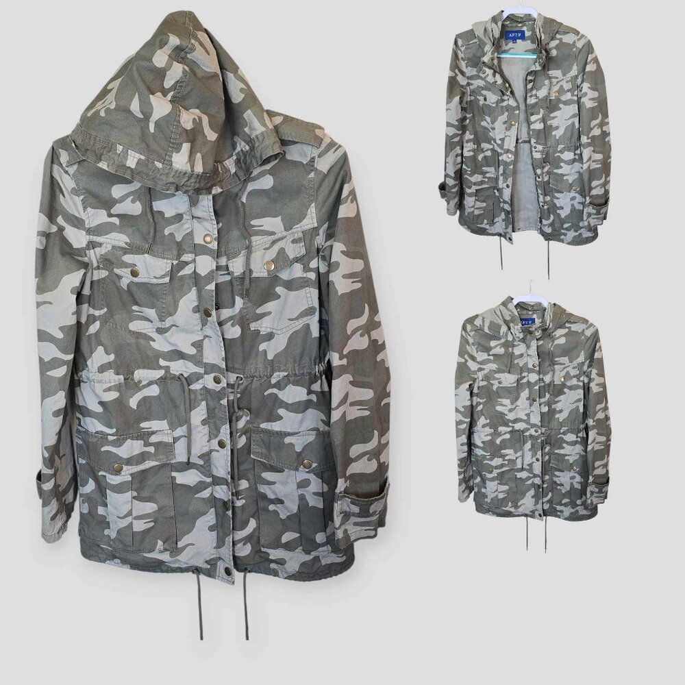 Apt. 9 Womens Parka Camouflage Cotton Hoodie Long Sleeve Lightweight Jacket S